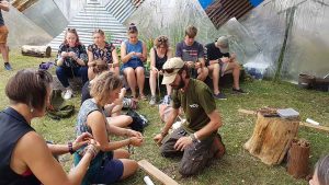 people participating in foraging and knife skills course