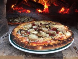 wood fired pizza with foraged ingredients